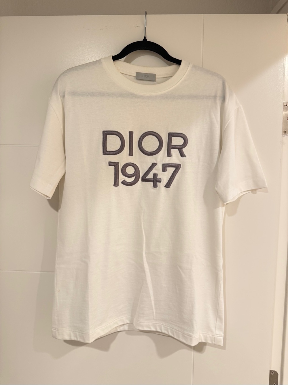 Dior Men’s White/Grey Embroidered Logo 1947 T-Shirt XS